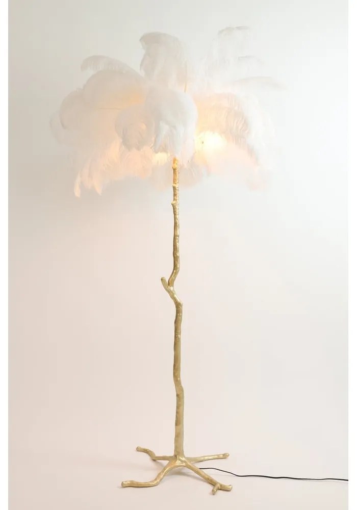 Lampa stojąca w biało-złotym kolorze z kloszem z pierza (wysokość 180 cm) Feather – Light &amp; Living