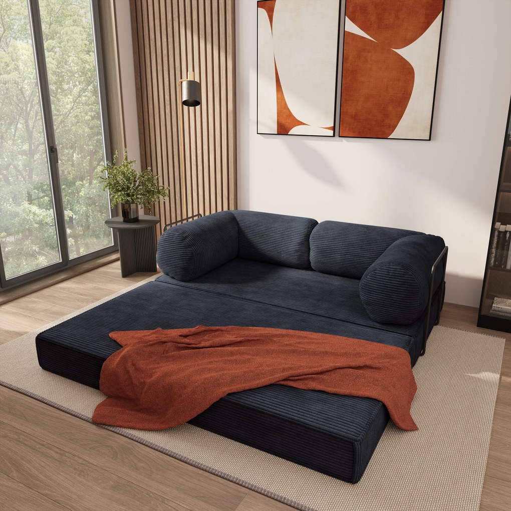 Masseno Sofa piankowa ALVIO z funkcją spania, Kanapa z pianki do salonu, Bezmontażowa, Tkanina sztruksowa – Czarny POSO 135