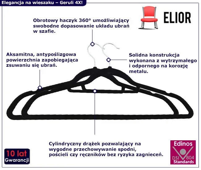 Komplet 50szt. antypoślizgowych czarnych wieszaków G6-P89
