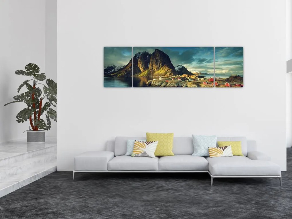 Obraz wioski rybackiej w Norwegii (170x50 cm)