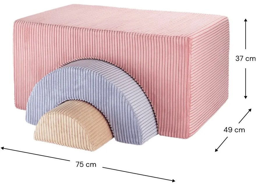 Różowy sztruksowy piankowy plac zabaw 3 szt. wysokość 37 cm 75x49 cm Rainbow Montessori – Wigiwama