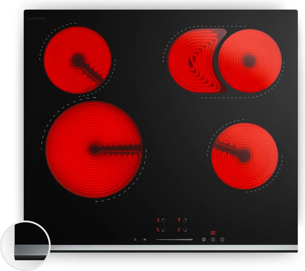 Klarstein VeroSteel 60cm Płyta szklano-ceramiczna 4 Strefy gotowania Czarny