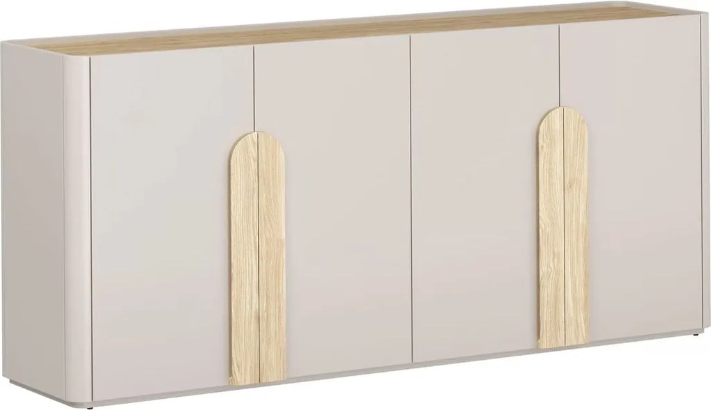 Komoda Amilio 200 cm czterodrzwiowa - kaszmir / dąb olejowany / uchwyty dąb jasny