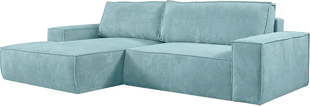 Kanapa narożna rozkładana z turkusowego sztruksu AMELIA PASCAL MORABITO - Narożnik lewostronny