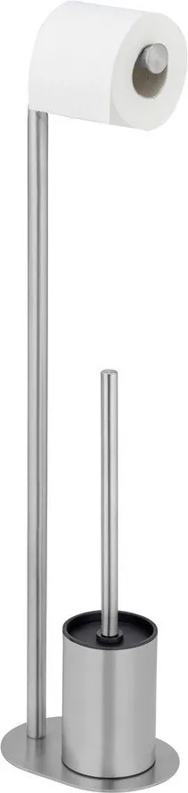 Stojak na papier toaletowy ze szczotką ze stali nierdzewnej w kolorze matowego srebra Levante – Wenko
