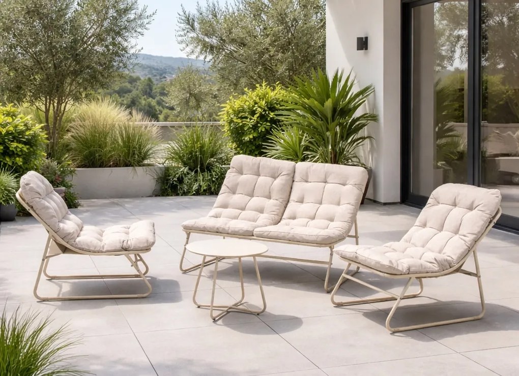 Zestaw mebli ogrodowych dla 4 osób Nivo 041 - sofa, fotele, stolik, kolor beżowy