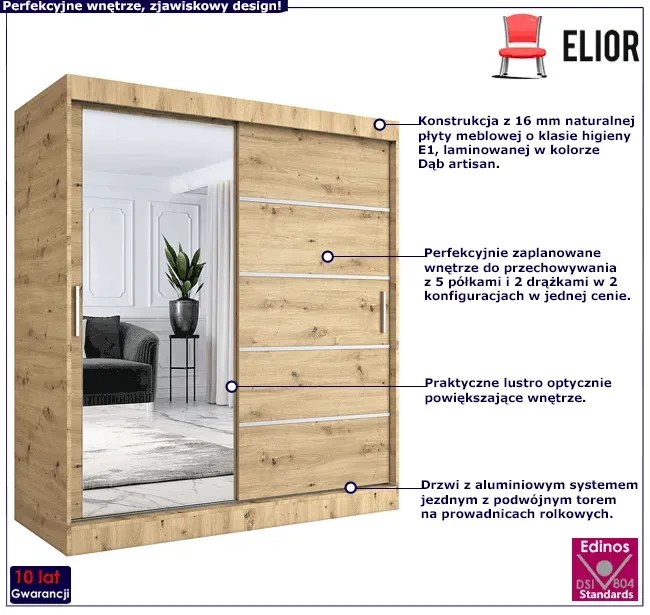 Szafa przesuwna 180 cm w kolorze dąb artisan D0-L03