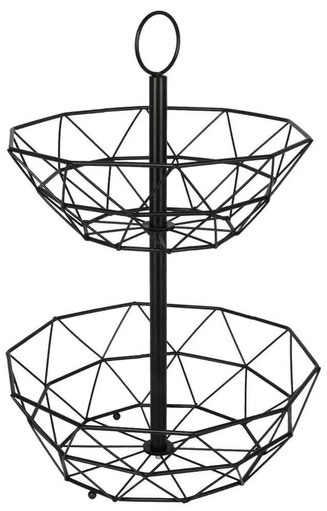 Koszyk na owoce i warzywa miska 2-poziomowa loft 43 cm (Czarny)