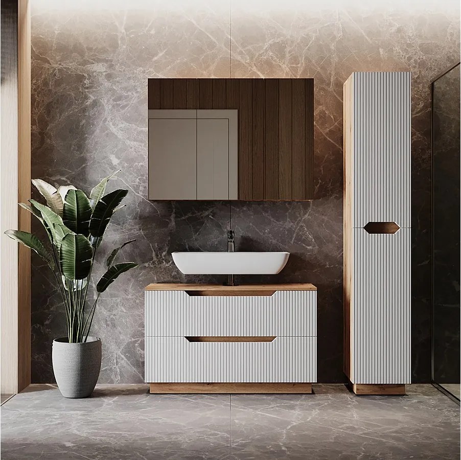 Zestaw mebli łazienkowych dąb/białe paski 99.4x32x62.5 lotta