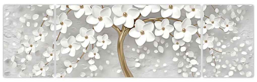 Obraz białego drzewa z kwiatami (170x50 cm)