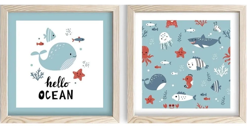 Obrazki dziecięce zestaw 2 szt. 33x68 cm Hello Ocean – Wallity