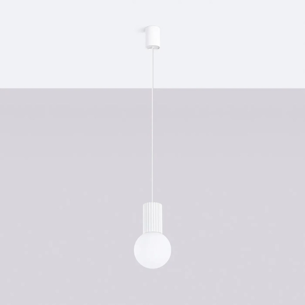 Lampa wisząca HALO 1 biała ryflowana SOLLUX  LIGHTING