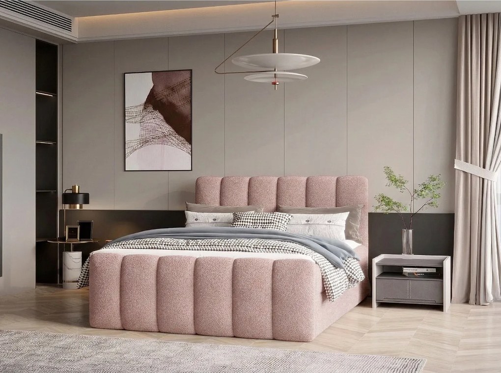Stylowe łóżko tapicerowane KORA 180x200 cm w tkaninie CENTAUR 5 różowej