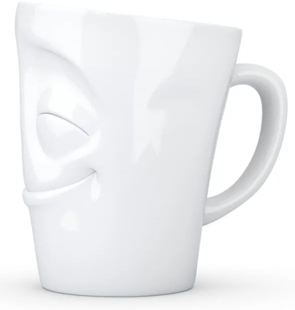 Biały zadowolony porcelanowy kubek z uchem 58products, 350 ml
