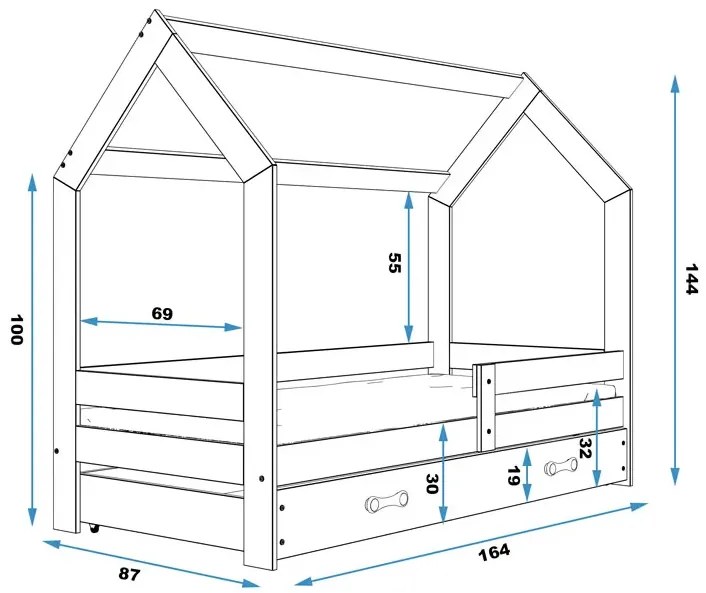 Szare łóżeczko drewniane dla dziecka 80x160 W9-E22
