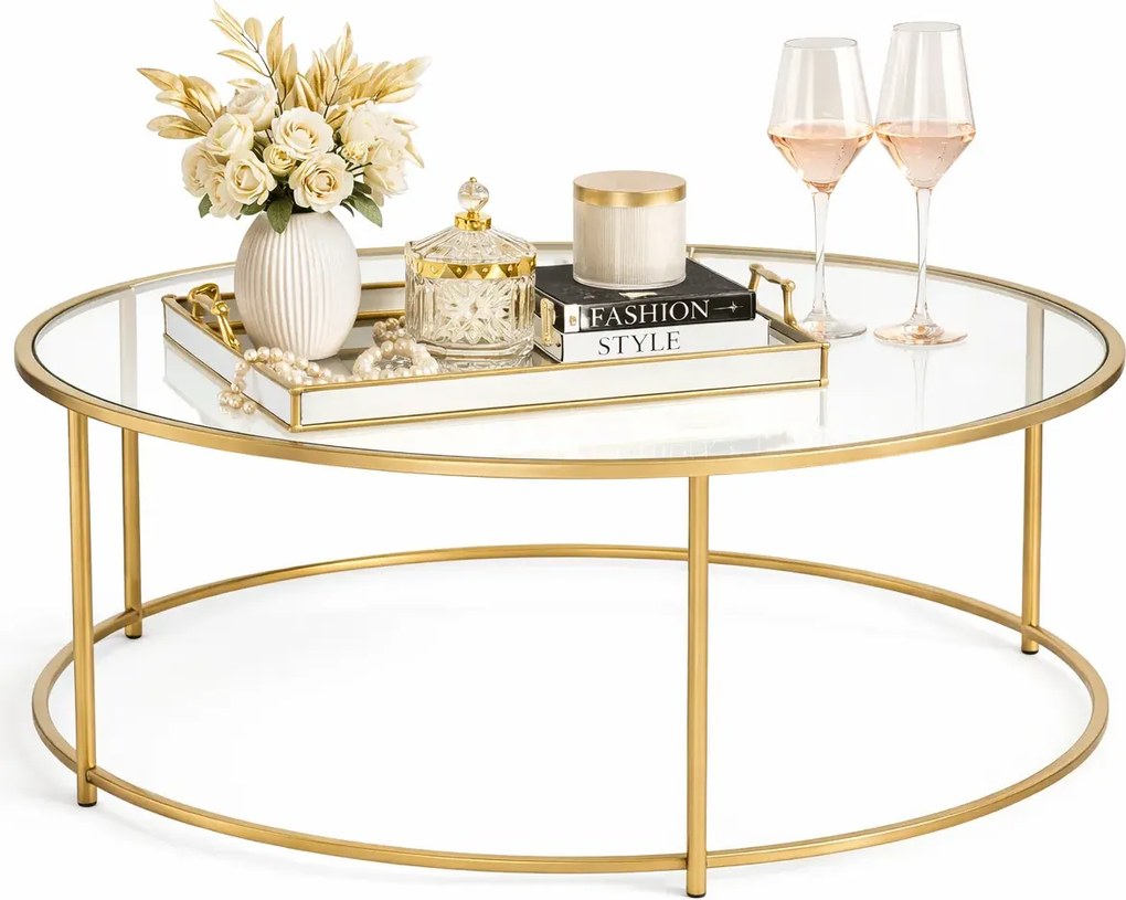 Złoty szklany stolik kawowy w stylu glamour D5-C35