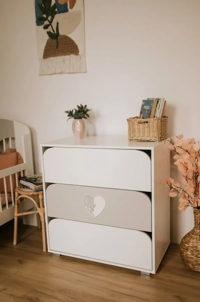 Komoda dla dzieci MAJA 80cm biała/szara z przewijakiem LITTLE SKY