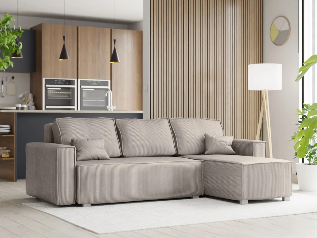 Rozkładana narożna sofa SMART COSARO beżowa, dwustronna + 2 poduszki GRATIS