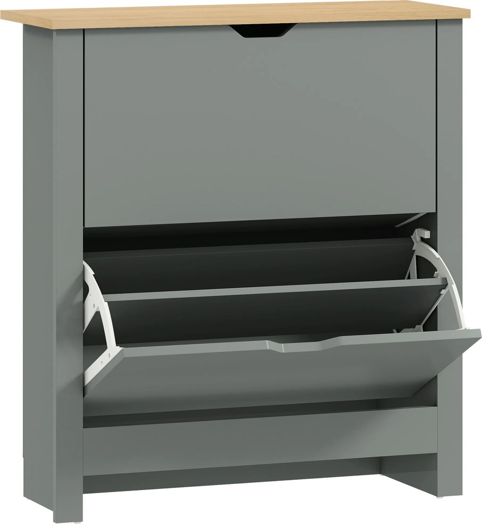 HOMCOM Szafka na buty z 2 klapkami, regulowana przegroda na 8-12 par butów, 72 x 26 x 80 cm, Jasnoszary | Aosom PL