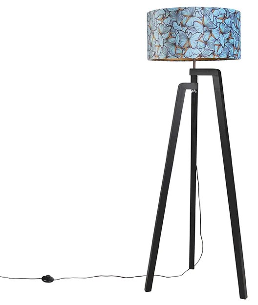 Lampa podłogowa trójnóg czarna z abażurem w kształcie motyla 50 cm - Puros klasyczny/Antyczny Oswietlenie wewnetrzne