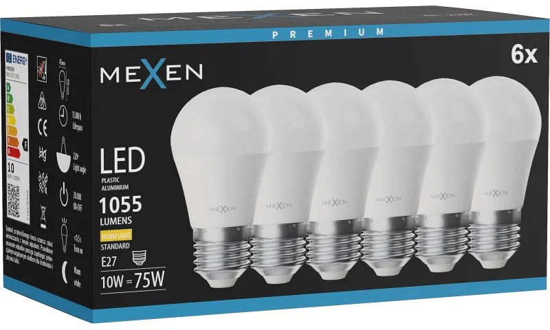 Mexen Nova 6x żarówka LED E27, G45, 10W, Ciepła - 3000K, 1055 lm - L101-E27-1030-01x06