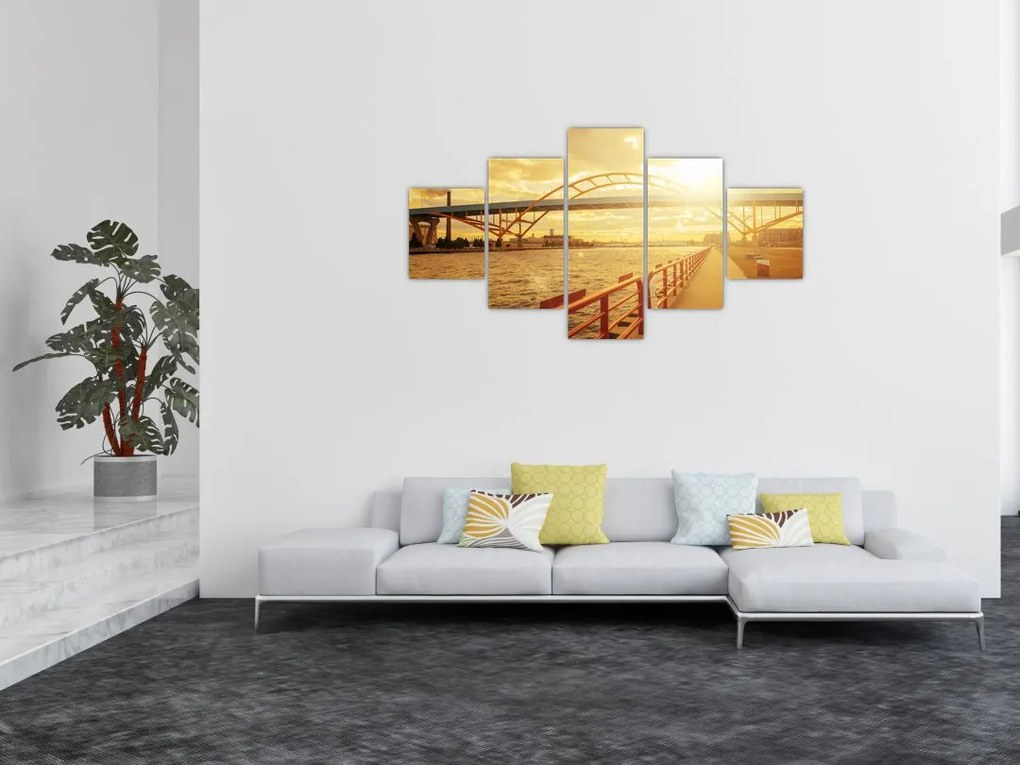 Obraz mostu z zachodem słońca (125x70 cm)