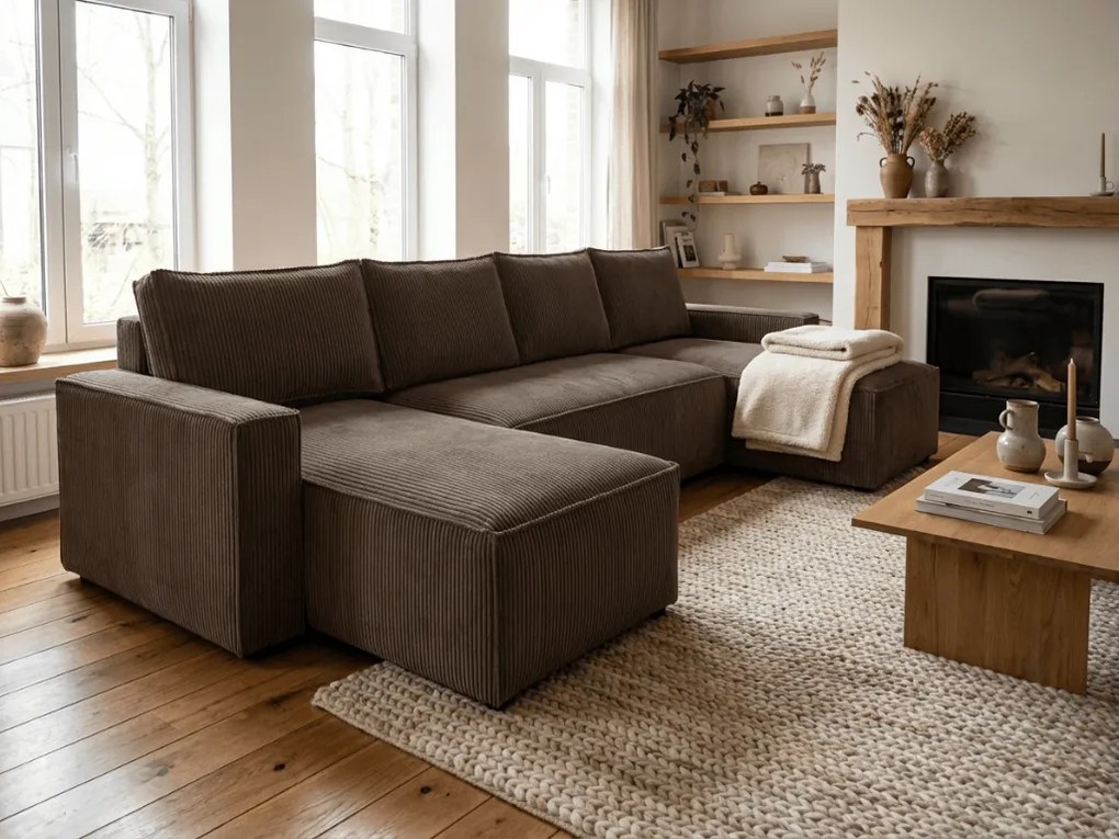 Narożnik w kształcie U SMART COSARO 295x140 cm, ciemnobrązowy