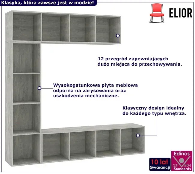 Modułowy potrójny regał wiszący beton Goya 8X