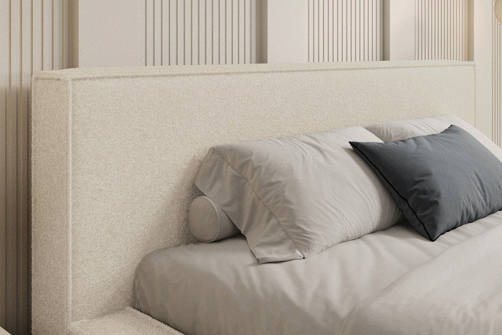 Łóżko tapicerowane Nirello 160x200 z pojemnikiem - beżowa bukla Quelle 03