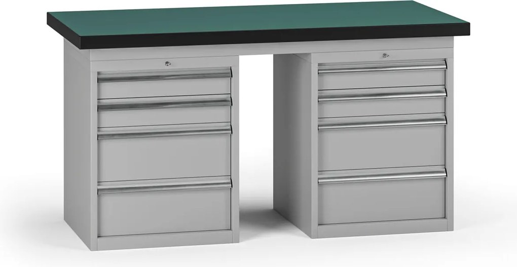 Stół warsztatowy G8, 1500 x 750 x 800 mm, 2x kontener, 8x szuflada, szary