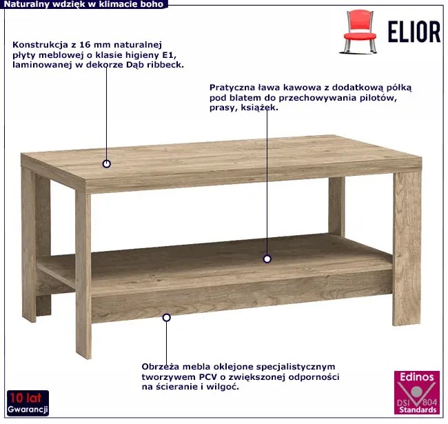 Ława dwupoziomowa dąb ribbeck - Leticia 21X
