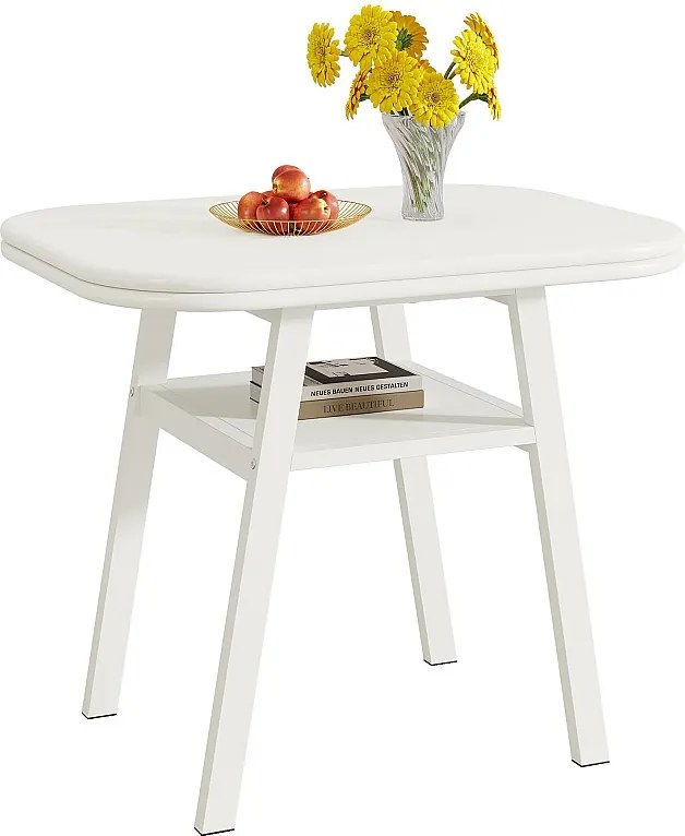 Stół jadalny dla 2-4 osób, 80 cm, mały, nowoczesny stół kuchenny z półką do przechowywania i metalowymi nogami, biały