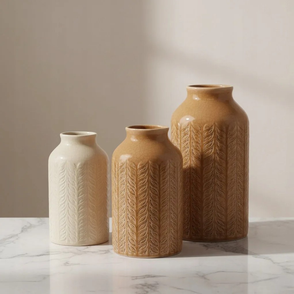 Osłonka Ceramiczna Brąz 17 cm Nowoczesny Wazon zdobiony Elegancki vintage