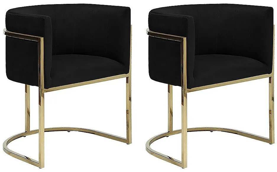 Zestaw 2 krzeseł z podłokietnikami PERIA marki Pascal Morabito – welur i metal – kolor czarny i złoty