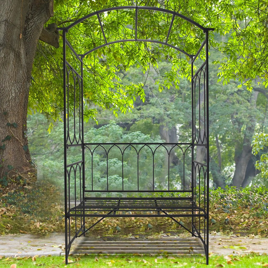 Outsunny Metalowa Pergola z Ławką - Czarny Kolor, 115x50x203cm - Ogrodowa Oaza Relaksu
