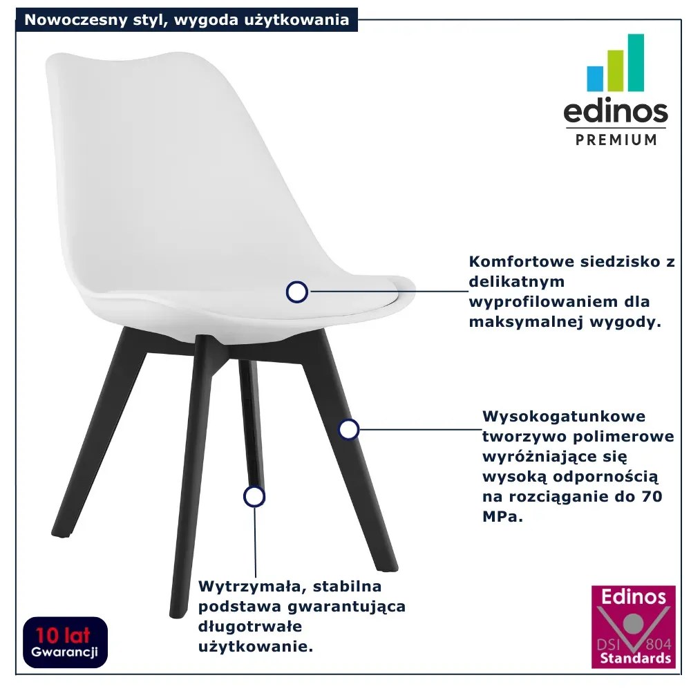 Zestaw białych krzeseł z poduszką i czarnymi nogami 4 szt. A8-E69
