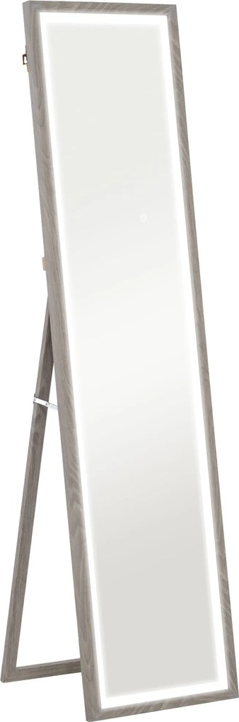 HOMCOM Lustro całego ciała z LED, 40 x 160 cm, sterowanie dotykowe, ściemnialne, 3 kolory, Szary