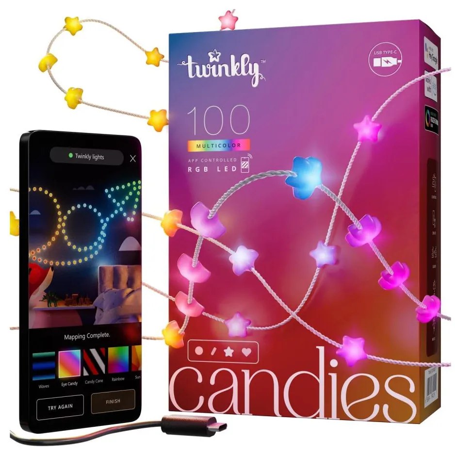 Twinkly TWKS100RGB-T - LED RGB Ściemnialny łańcuch bożonarodzeniowy 100xLED 8 m USB Wi-Fi