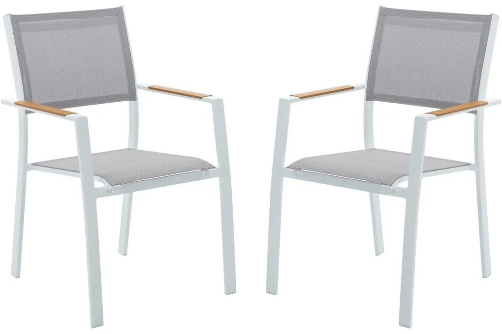 Zestaw 2 foteli ogrodowych sztaplowanych z aluminium i tekstylenu - Jasnoszary i biały - MACILA marki MYLIA