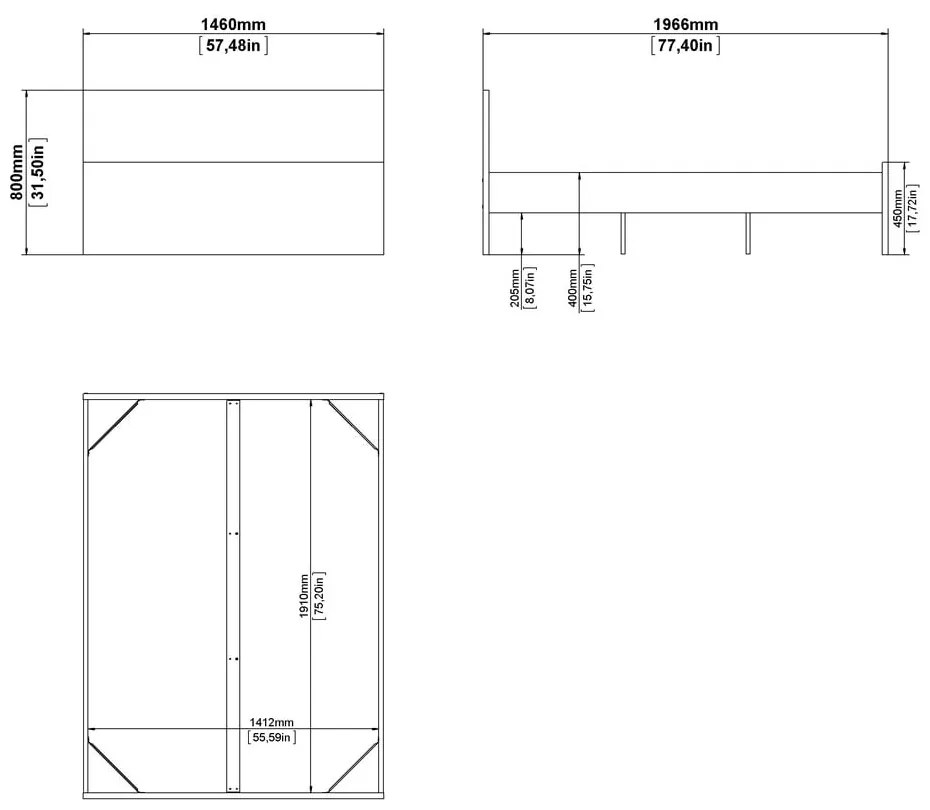 Czarne łóżko dwuosobowe 140x190 cm Naia – Tvilum