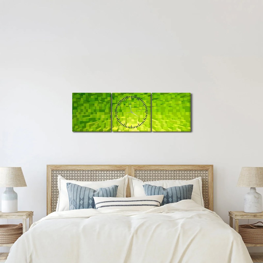 Obraz żółto-zielonych kostek (z zegarem) (90x30 cm)