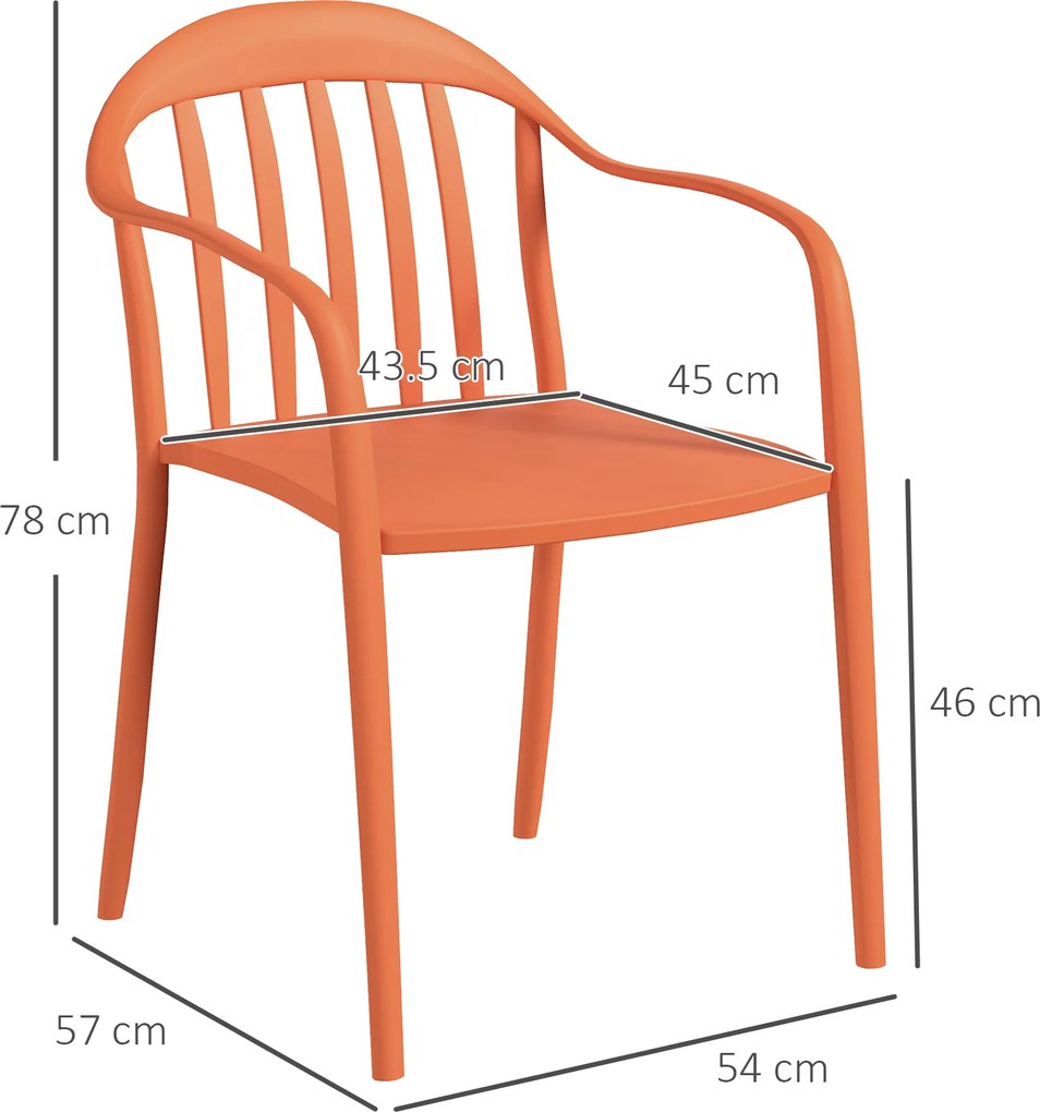 Outsunny Zestaw 4 krzeseł ogrodowych odpornych na warunki pogodowe z plastiku, Składane z podłokietnikami i oparciem do 120 kg