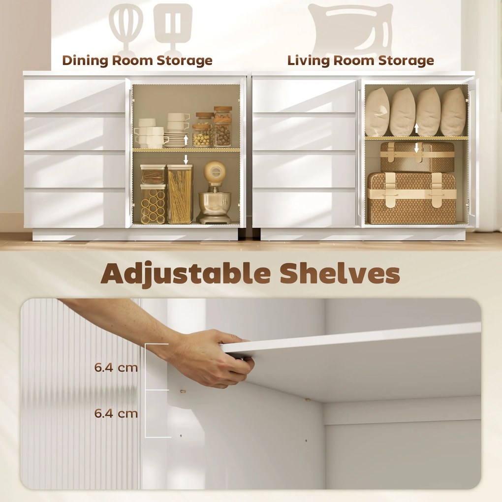 HOMCOM Szafka bufetowa, komoda z 4 szufladami, 2 przeszklone drzwi, nowoczesny design, MDF, biały