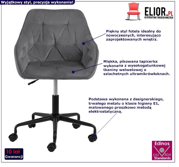 Szare welurowe krzesło do biurka P4-R16