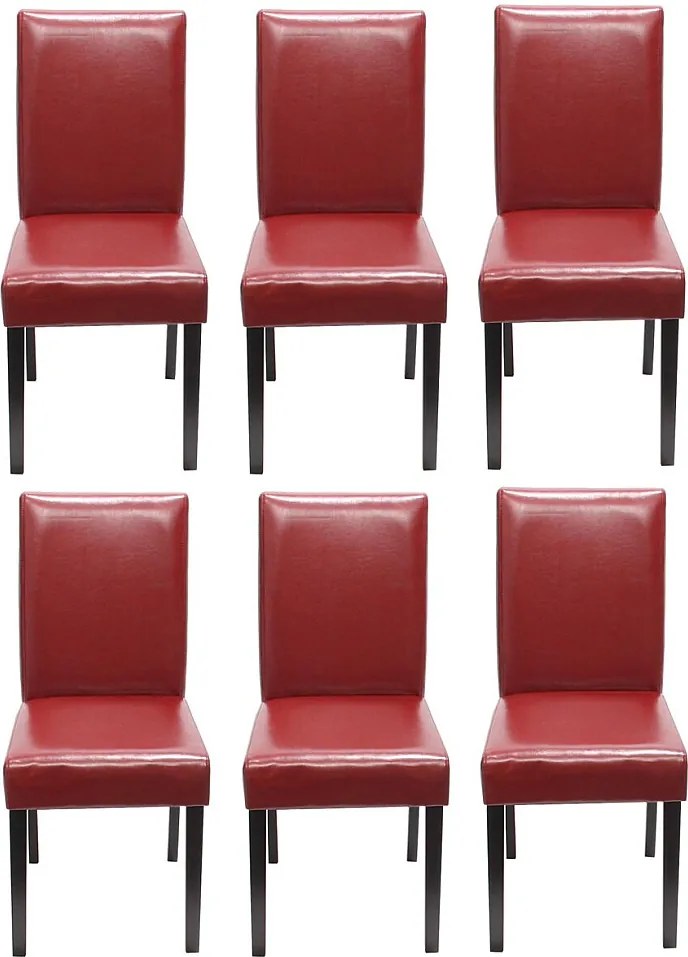 Krzesło do jadalni Littau (zestaw 6 sztuk),  skóra, czerwony, ciemne nogi