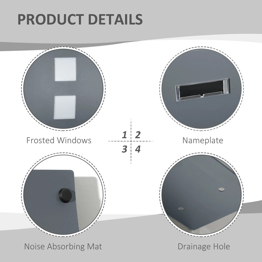 HOMCOM Skrzynka pocztowa z zamkiem, galwanizowana stal, 30 cm otwór na listy, Szara