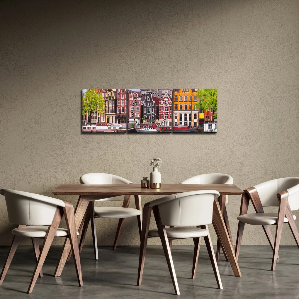 Obraz - Amsterdam, domy tańca (z zegarem) (90x30 cm)