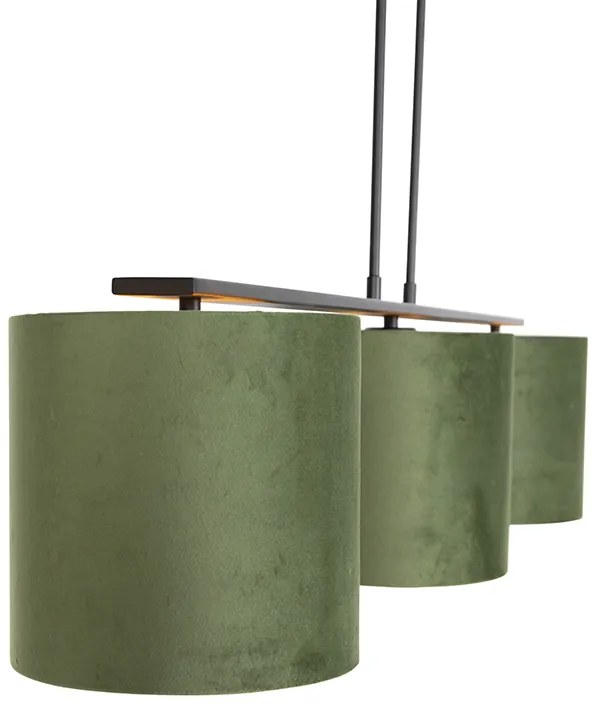 Lampa wisząca z abażurami z weluru zielonymi ze złotem 20cm - Combi 3 DeluxeWiejski/ Rustykalny / Vintage Oswietlenie wewnetrzne