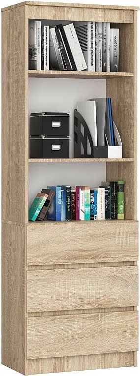 Regał AKORD R60 Dąb Sonoma 60 cm 3 szuflady kolor Dąb Sonoma mat 3 półki 60x35x180 cm