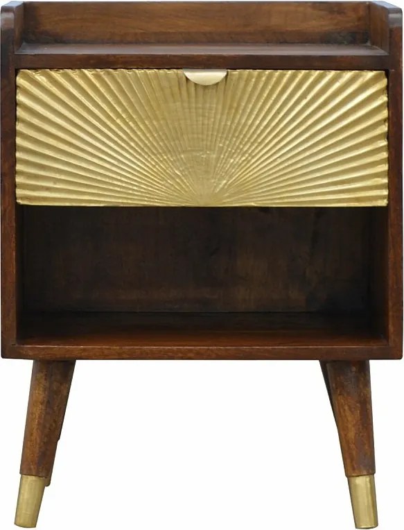 Artisan Furniture Orzechowa szafka nocna z 1 szufladą, akcent Manila Gold, sypialnia